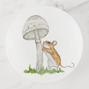 Realistic a funny field mouse and mushroom trinket tray