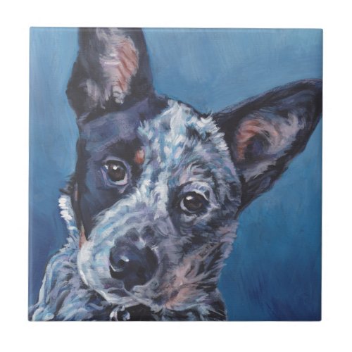 realistic australian cattle Dog Fine Art Painting Tile