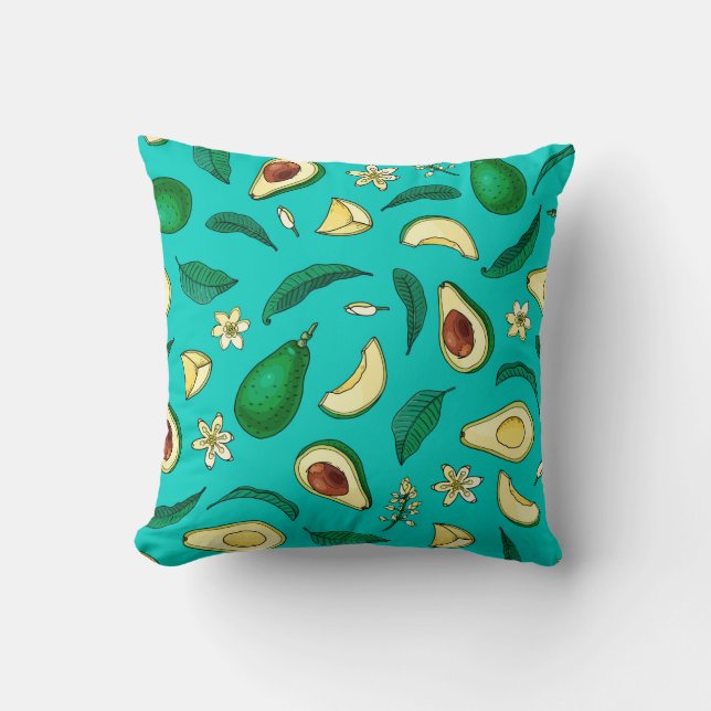 Realistic avocado. Seamless pattern. Summer exotic Throw Pillow (Front)