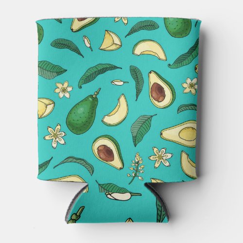 Realistic Avocado Summer Food Pattern Can Cooler