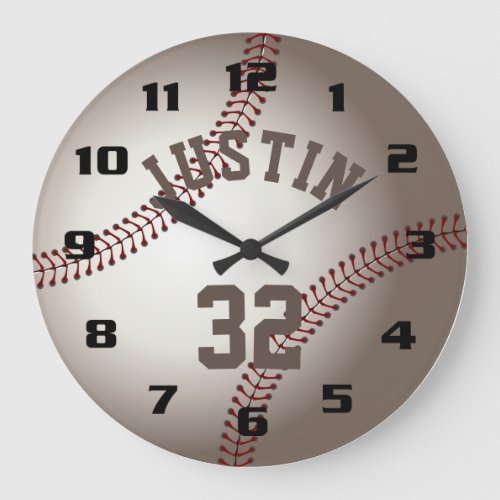 Realistic Baseball add you own Name and Number Large Clock
