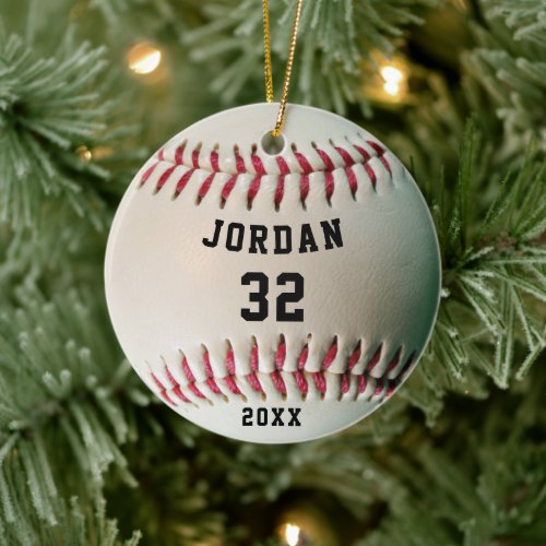 Realistic Baseball Photo Name and Number Ceramic Ornament