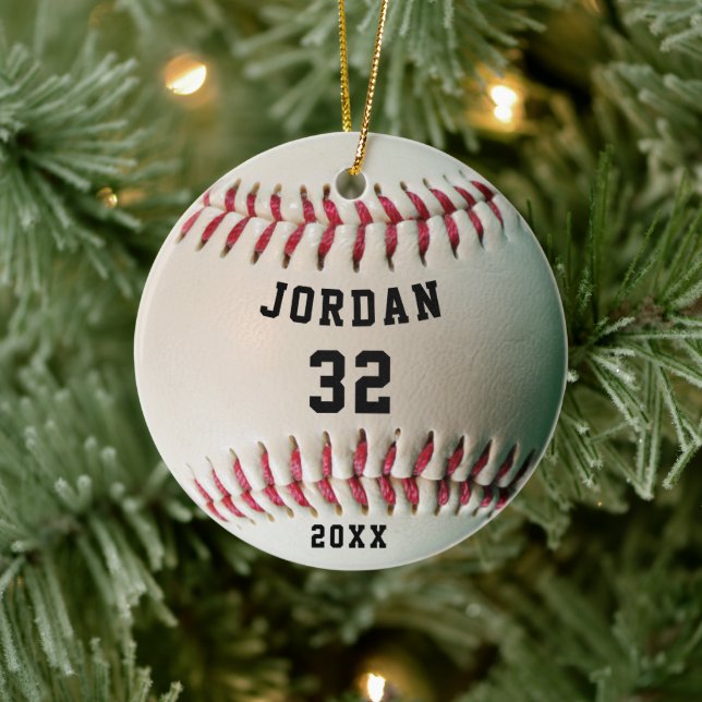 Realistic Baseball Photo Name and Number Ceramic Ornament (Tree)