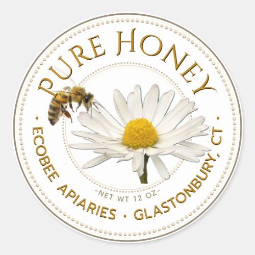 Realistic Bee and Daisy Honey Label White