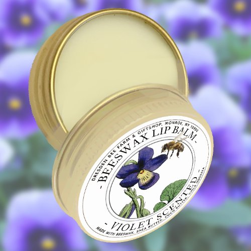 Realistic Bee and Viola Odorata Violet Lip Balm   Classic Round Sticker