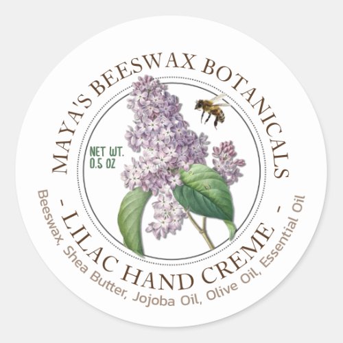 Realistic Bee Beeswax Lilac Hand Butter Label