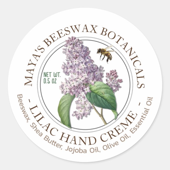 Realistic Bee Beeswax Lotion Butter Lilac Label (Front)