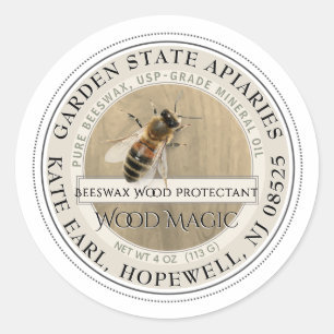 Realistic Bee Beeswax Wood Conditioner Label