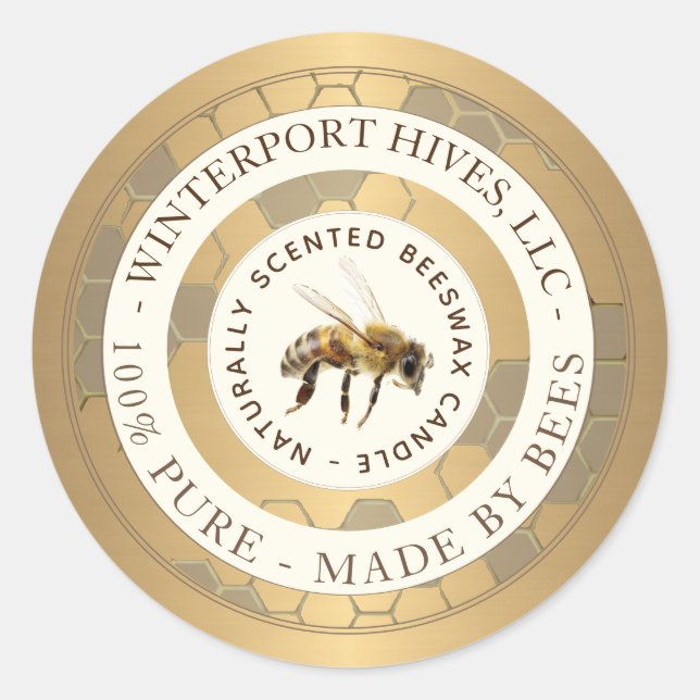 Realistic Bee Gold Beeswax Candle Label (Front)