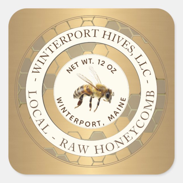 Realistic Bee Gold Honeycomb Beekeeper Label (Front)