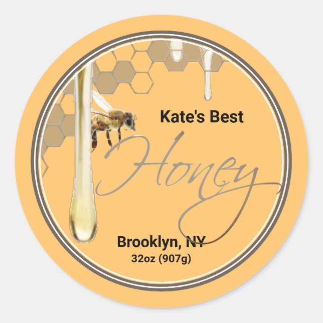Realistic Bee Honeycomb Honey drip label (Front)