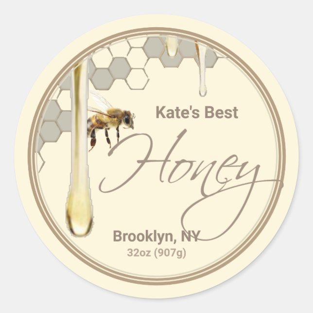 Realistic Bee Honeycomb Honey drip label (Front)