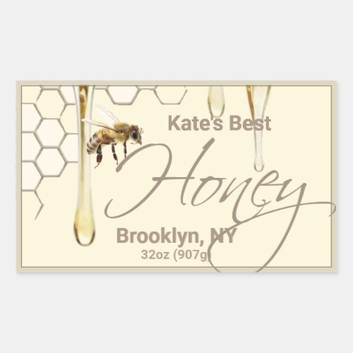 Realistic Bee Honeycomb Honey Drip Label