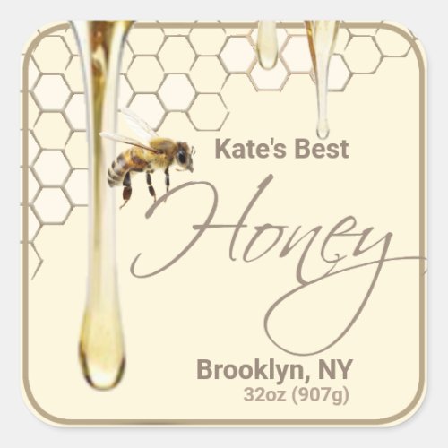 Realistic Bee Honeycomb Honey Drip Label