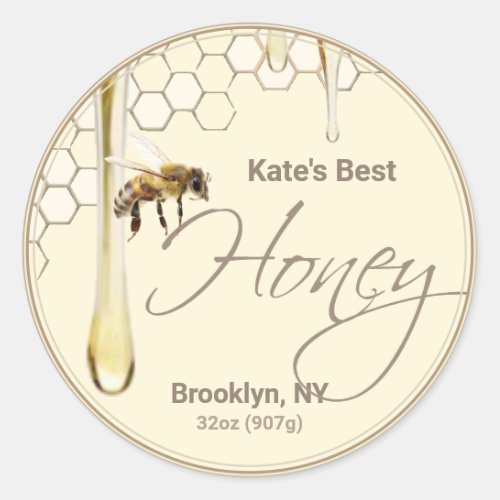 Realistic Bee Honeycomb Honey drip label
