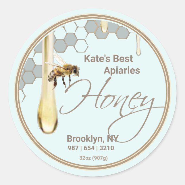 Realistic Bee Honeycomb Honey drip label  (Front)