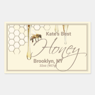 Realistic Bee Honeycomb Honey Drip Label