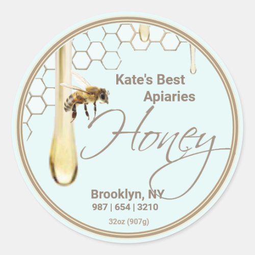 Realistic Bee Honeycomb Honey drip label 