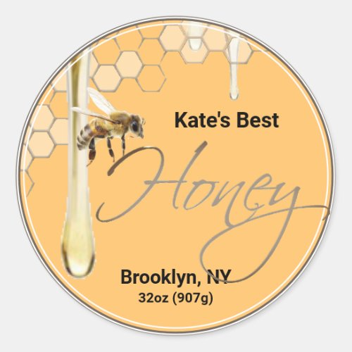 Realistic Bee Honeycomb Honey drip label