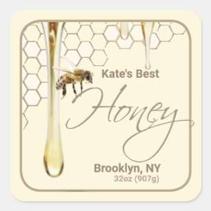Realistic Bee Honeycomb Honey Drip Label