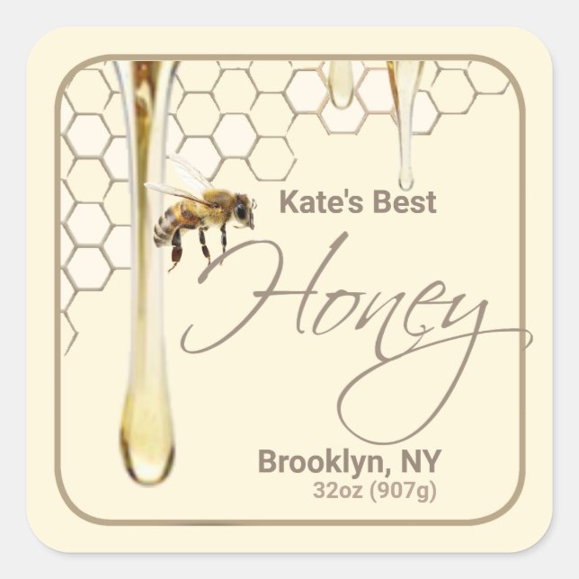 Realistic Bee Honeycomb Honey Drip Label (Front)