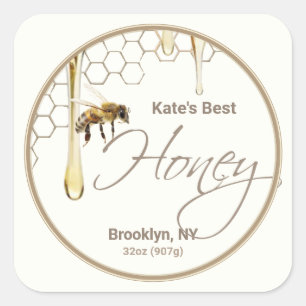Realistic Bee Honeycomb Honey drip label ivory