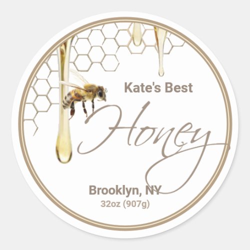 Realistic Bee Honeycomb Honey drip label white