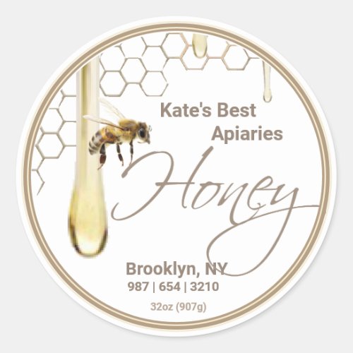 Realistic Bee Honeycomb Honey drip label white