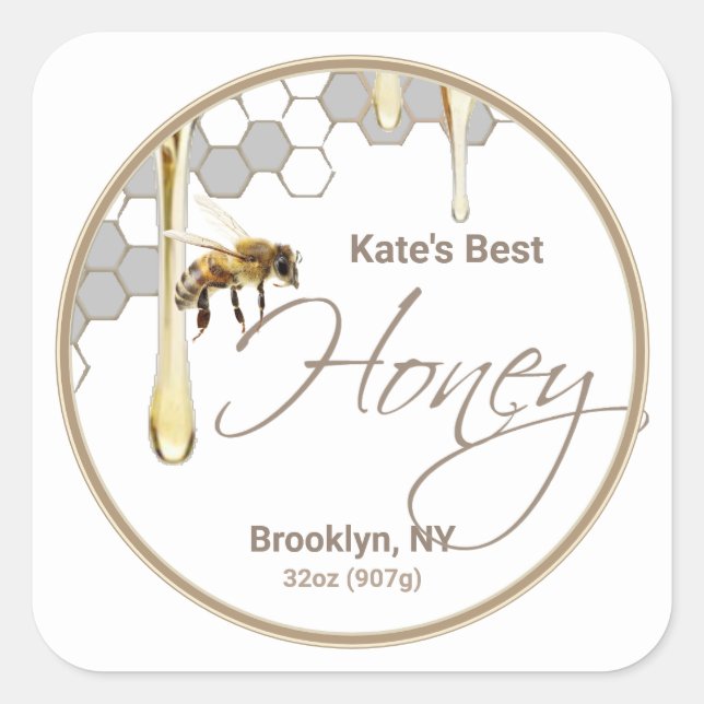 Realistic Bee Honeycomb Honey drip label white  (Front)