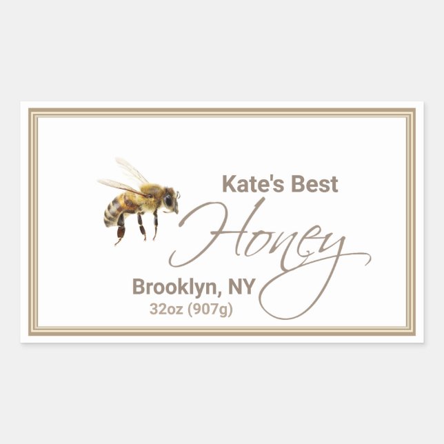 Realistic Bee Honeycomb Honey Drip Rectangle label (Front)