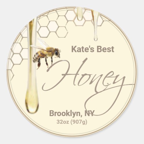 Realistic Bee Honeycomb Honey drip round  label