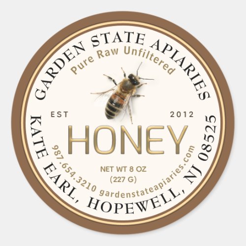 Realistic Bee Pure Raw Local Embossed Text Honey Classic Round Sticker