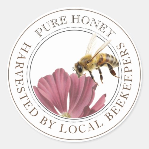 Realistic Bee with Flower Local Honey Label