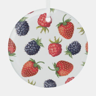 Realistic Berries Delicious Seamless Pattern Glass Ornament