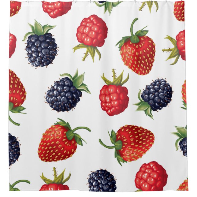 Realistic Berries Delicious Seamless Pattern Shower Curtain (Front)