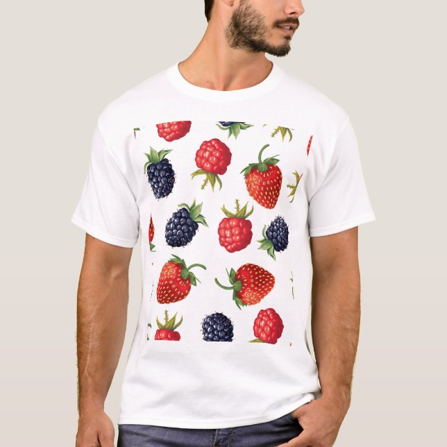 Realistic Berries Delicious Seamless Pattern T-Shirt (Front)