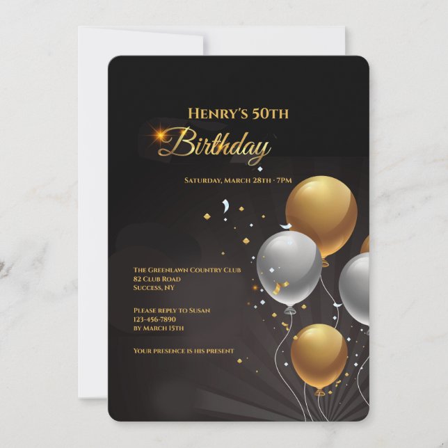 Realistic Birthday Balloons Invitation (Front)