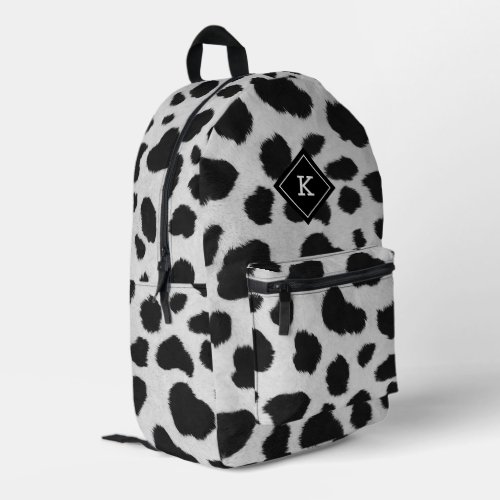 Realistic black and white cow fur print printed backpack