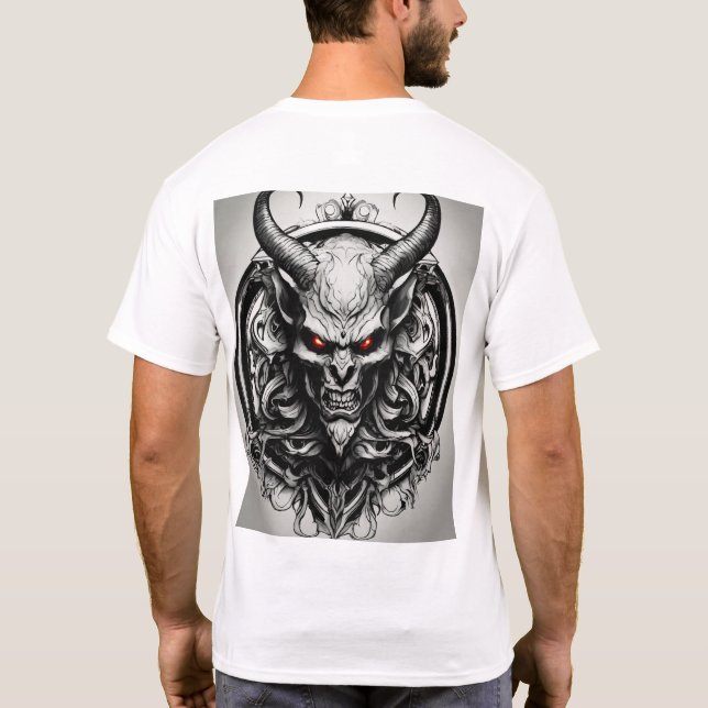 Realistic Black and White Satanic Logo - Circular  T-Shirt (Back)