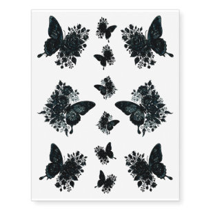 Realistic Black Floral Butterflies Fake Tattoos