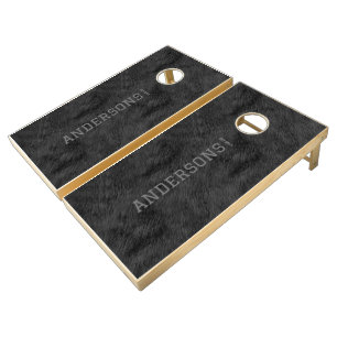 Realistic Black Fur Texture corn hole set