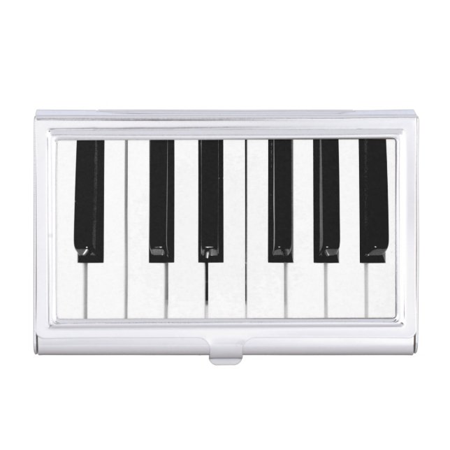 Realistic Black White Piano Keyboard Keys Business Card Case (Front)