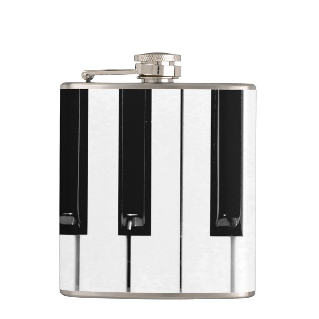 Realistic Black White Piano Keyboard Keys Hip Flask (Front)