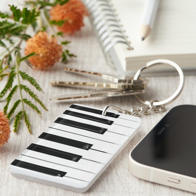 Realistic Black White Piano Keyboard Keys Keychain (Front Right)