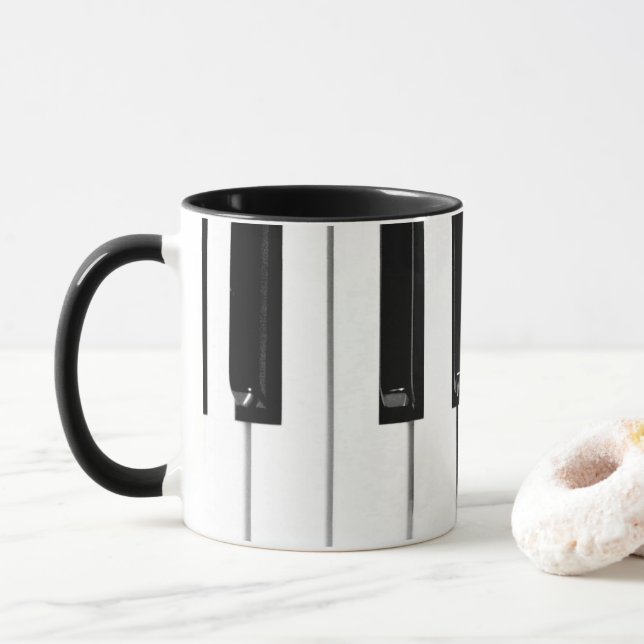 Realistic Black White Piano Keyboard Keys Mug (With Donut)