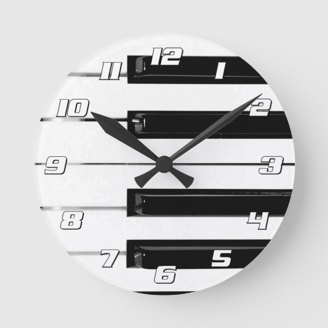 Realistic Black White Piano Keyboard Keys Round Clock (Front)