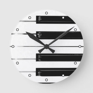 Realistic Black White Piano Keyboard Keys Round Clock