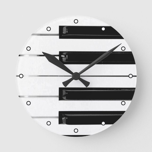 Realistic Black White Piano Keyboard Keys Round Clock (Front)