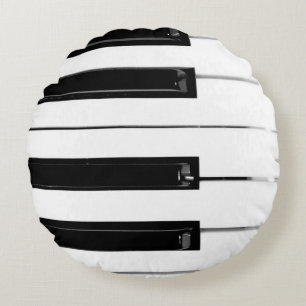 Realistic Black White Piano Keyboard Keys Round Pillow