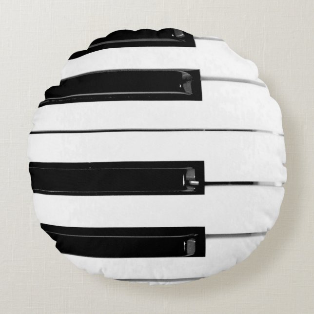 Realistic Black White Piano Keyboard Keys Round Pillow (Front)